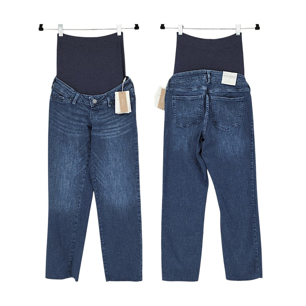 Seraphine Maternity Jeans 2 Blue Tapered Frayed Hem Over Bump Ryder Organics NEW